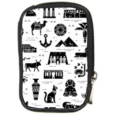 Dark Seamless Pattern Symbols Landmarks Signs Egypt Compact Camera Leather Case by Wegoenart