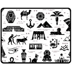 Dark Seamless Pattern Symbols Landmarks Signs Egypt Double Sided Fleece Blanket (medium)  by Wegoenart