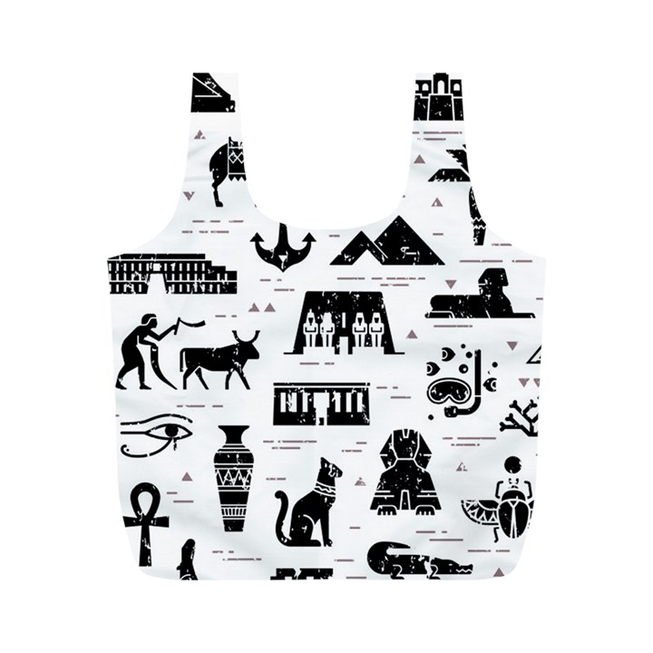 Dark Seamless Pattern Symbols Landmarks Signs Egypt Full Print Recycle Bag (M)