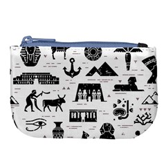 Dark Seamless Pattern Symbols Landmarks Signs Egypt Large Coin Purse by Wegoenart