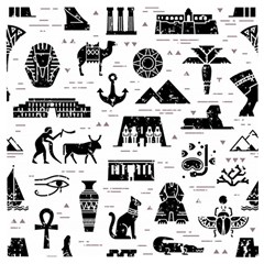 Dark Seamless Pattern Symbols Landmarks Signs Egypt Wooden Puzzle Square by Wegoenart