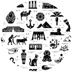 Dark Seamless Pattern Symbols Landmarks Signs Egypt Wooden Puzzle Round by Wegoenart