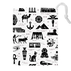 Dark Seamless Pattern Symbols Landmarks Signs Egypt Drawstring Pouch (5xl) by Wegoenart