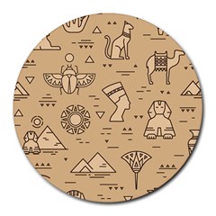 Egyptian Seamless Pattern Symbols Landmarks Signs Egypt Round Mousepads