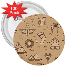 Egyptian Seamless Pattern Symbols Landmarks Signs Egypt 3  Buttons (100 pack) 