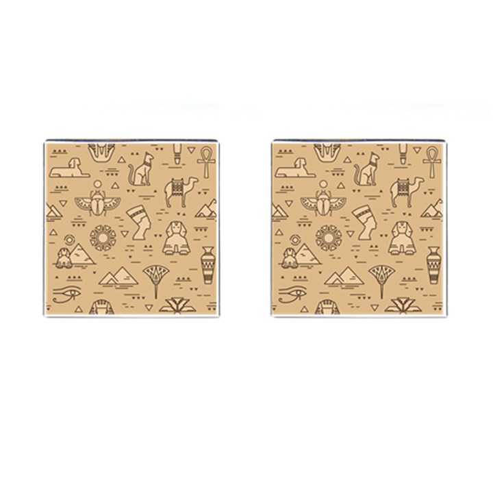 Egyptian Seamless Pattern Symbols Landmarks Signs Egypt Cufflinks (Square)