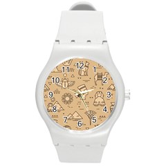 Egyptian Seamless Pattern Symbols Landmarks Signs Egypt Round Plastic Sport Watch (M)