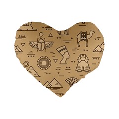 Egyptian Seamless Pattern Symbols Landmarks Signs Egypt Standard 16  Premium Flano Heart Shape Cushions