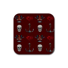 Tattoo Old School Background Pattern Rubber Coaster (square)  by Wegoenart