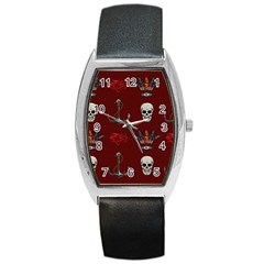 Tattoo Old School Background Pattern Barrel Style Metal Watch by Wegoenart