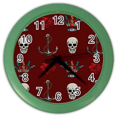 Tattoo Old School Background Pattern Color Wall Clock by Wegoenart