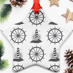 Marine Nautical Seamless Pattern With Vintage Lighthouse Wheel Ornament (star) by Wegoenart