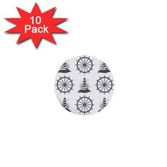 Marine Nautical Seamless Pattern With Vintage Lighthouse Wheel 1  Mini Buttons (10 Pack)  by Wegoenart