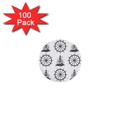 Marine Nautical Seamless Pattern With Vintage Lighthouse Wheel 1  Mini Buttons (100 Pack)  by Wegoenart