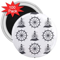 Marine Nautical Seamless Pattern With Vintage Lighthouse Wheel 3  Magnets (100 Pack) by Wegoenart