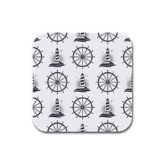 Marine Nautical Seamless Pattern With Vintage Lighthouse Wheel Rubber Square Coaster (4 Pack)  by Wegoenart