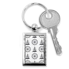 Marine Nautical Seamless Pattern With Vintage Lighthouse Wheel Key Chain (rectangle) by Wegoenart