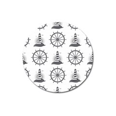 Marine Nautical Seamless Pattern With Vintage Lighthouse Wheel Magnet 3  (round) by Wegoenart