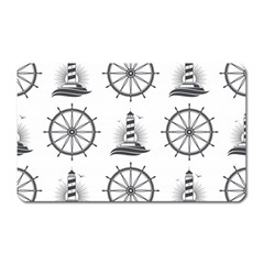 Marine Nautical Seamless Pattern With Vintage Lighthouse Wheel Magnet (rectangular) by Wegoenart