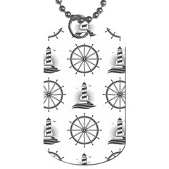 Marine Nautical Seamless Pattern With Vintage Lighthouse Wheel Dog Tag (one Side) by Wegoenart