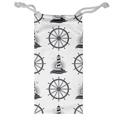 Marine Nautical Seamless Pattern With Vintage Lighthouse Wheel Jewelry Bag by Wegoenart