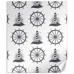 Marine Nautical Seamless Pattern With Vintage Lighthouse Wheel Canvas 8  X 10  by Wegoenart