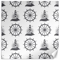 Marine Nautical Seamless Pattern With Vintage Lighthouse Wheel Canvas 12  X 12  by Wegoenart