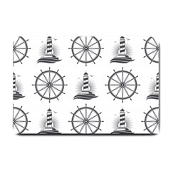 Marine Nautical Seamless Pattern With Vintage Lighthouse Wheel Small Doormat  by Wegoenart