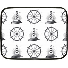 Marine Nautical Seamless Pattern With Vintage Lighthouse Wheel Double Sided Fleece Blanket (mini)  by Wegoenart