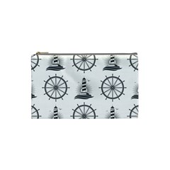 Marine Nautical Seamless Pattern With Vintage Lighthouse Wheel Cosmetic Bag (small) by Wegoenart