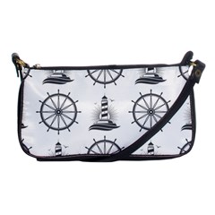 Marine Nautical Seamless Pattern With Vintage Lighthouse Wheel Shoulder Clutch Bag by Wegoenart