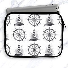 Marine Nautical Seamless Pattern With Vintage Lighthouse Wheel Apple Ipad 2/3/4 Zipper Cases by Wegoenart