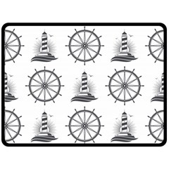 Marine Nautical Seamless Pattern With Vintage Lighthouse Wheel Double Sided Fleece Blanket (large)  by Wegoenart