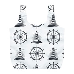 Marine Nautical Seamless Pattern With Vintage Lighthouse Wheel Full Print Recycle Bag (l) by Wegoenart