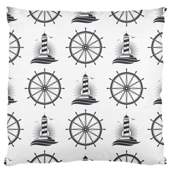 Marine Nautical Seamless Pattern With Vintage Lighthouse Wheel Large Flano Cushion Case (Two Sides)