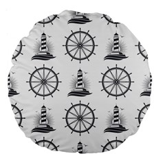 Marine Nautical Seamless Pattern With Vintage Lighthouse Wheel Large 18  Premium Flano Round Cushions by Wegoenart