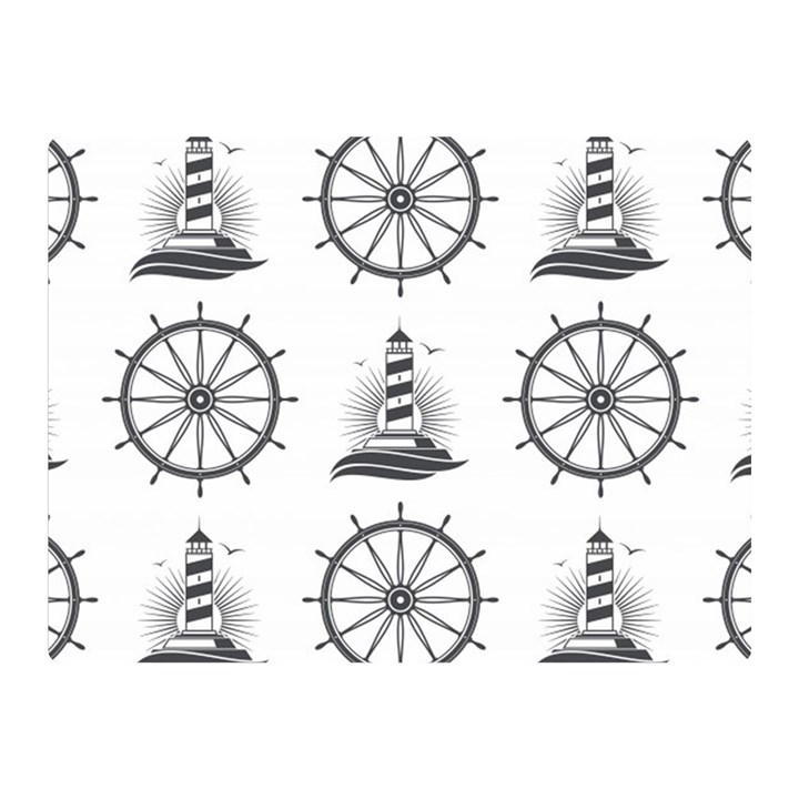 Marine Nautical Seamless Pattern With Vintage Lighthouse Wheel Double Sided Flano Blanket (Mini) 