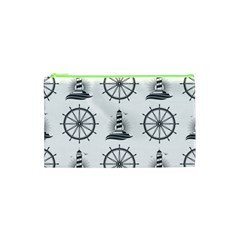 Marine Nautical Seamless Pattern With Vintage Lighthouse Wheel Cosmetic Bag (xs)