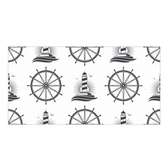 Marine Nautical Seamless Pattern With Vintage Lighthouse Wheel Satin Shawl by Wegoenart