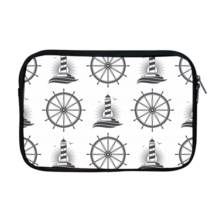 Marine Nautical Seamless Pattern With Vintage Lighthouse Wheel Apple MacBook Pro 17  Zipper Case