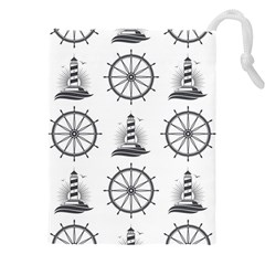 Marine Nautical Seamless Pattern With Vintage Lighthouse Wheel Drawstring Pouch (5xl) by Wegoenart