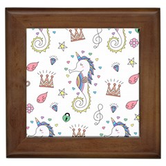 Seamless Pattern Cute Unicorn Cartoon Hand Drawn Framed Tile by Wegoenart