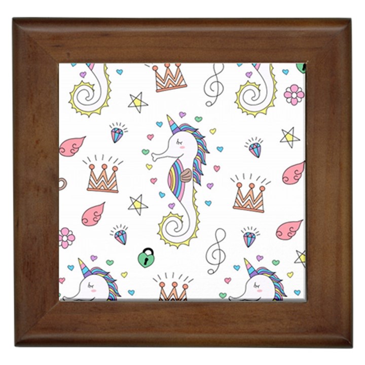 Seamless Pattern Cute Unicorn Cartoon Hand Drawn Framed Tile