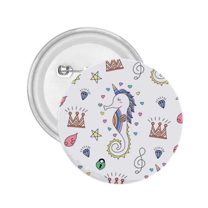 Seamless Pattern Cute Unicorn Cartoon Hand Drawn 2.25  Buttons