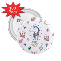 Seamless Pattern Cute Unicorn Cartoon Hand Drawn 2 25  Buttons (100 Pack)  by Wegoenart