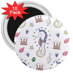 Seamless Pattern Cute Unicorn Cartoon Hand Drawn 3  Magnets (10 Pack)  by Wegoenart