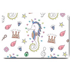 Seamless Pattern Cute Unicorn Cartoon Hand Drawn Large Doormat  by Wegoenart