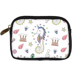 Seamless Pattern Cute Unicorn Cartoon Hand Drawn Digital Camera Leather Case by Wegoenart