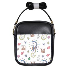 Seamless Pattern Cute Unicorn Cartoon Hand Drawn Girls Sling Bag by Wegoenart