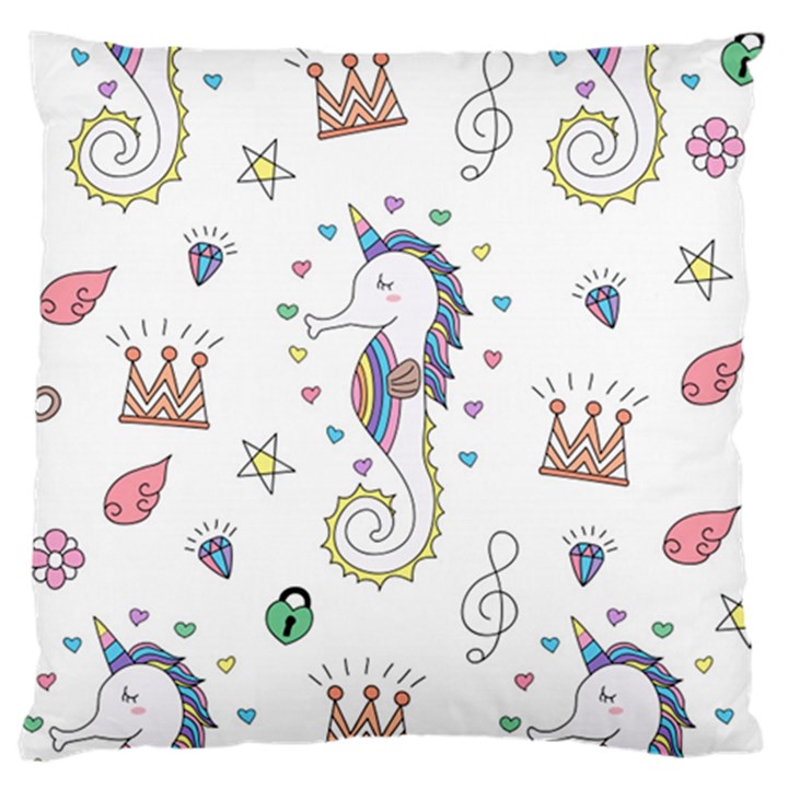 Seamless Pattern Cute Unicorn Cartoon Hand Drawn Large Cushion Case (One Side)